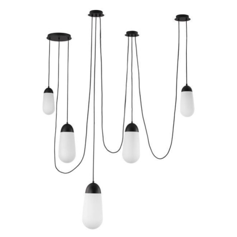 Nova Luce Závěsné svítidlo BLAKY matný černý kov a opálové sklo E14 5x5W