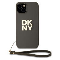 DKNY PU Leather Stack Logo Wrist Strap kryt iPhone 13 hnědý