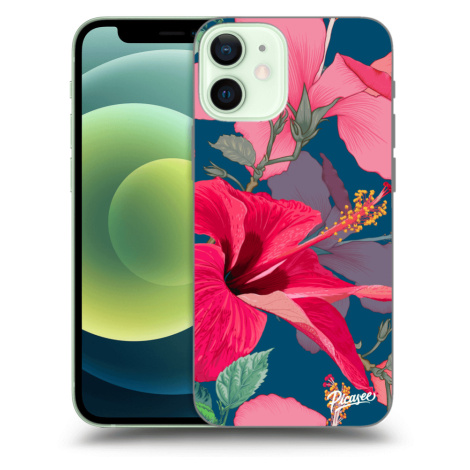 Silikonový černý obal pro Apple iPhone 12 mini - Hibiscus