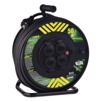 Gumový prodlužovací kabel na bubnu 50m/4zásuvka 3x2,5mm2 černá EMOS P084503 1908545000