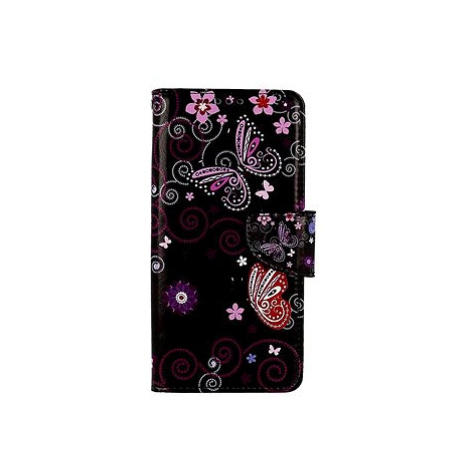 TopQ Pouzdro Design Xiaomi Redmi Note 13 Pro+ 5G knížkové Fialoví motýlci černý 122081