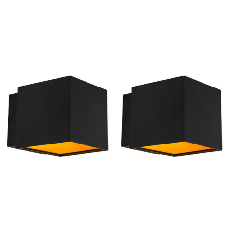 Sada 2 designových nástěnných svítidel černá / zlatá vč. LED - Caja QAZQA