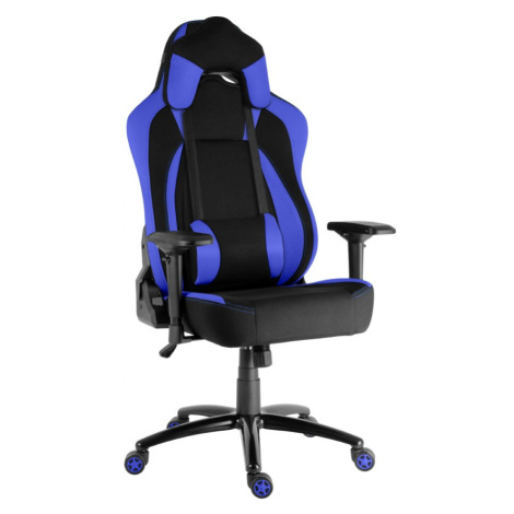Herní židle IRON XL — látka, černá / modrá, nosnost 130 kg Racing