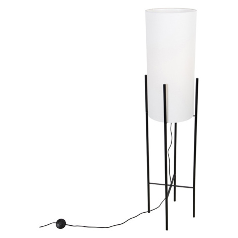 Designová stojací lampa černé lněné odstín bílé - Rich QAZQA
