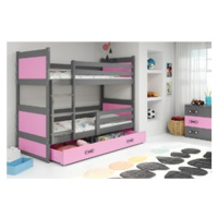 Dětská patrová postel s výsuvnou postelí RICO 200x90 cm Růžová Šedá