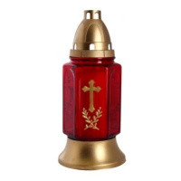 Svíčka hřbitovní LAMPA SKLO kříž červená 25cm
