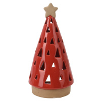 Porcelánový svícen na čajovou svíčku Christmas tree červená, 10 x 20 cm