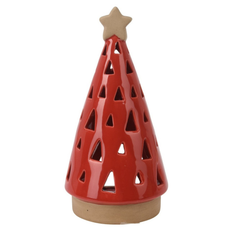 Porcelánový svícen na čajovou svíčku Christmas tree červená, 10 x 20 cm