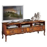 Estila Luxusní rustikální TV stolek Clasica s poličkami a šuplíky s vyřezávanými florálními orna