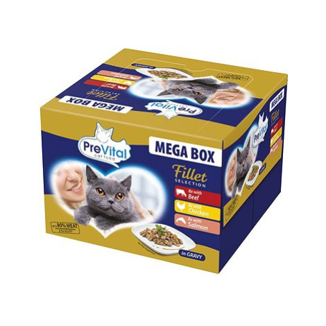 PreVital Mega Box filetky s hovězím, kuřecím a lososem v omáčce 24 x 85 g