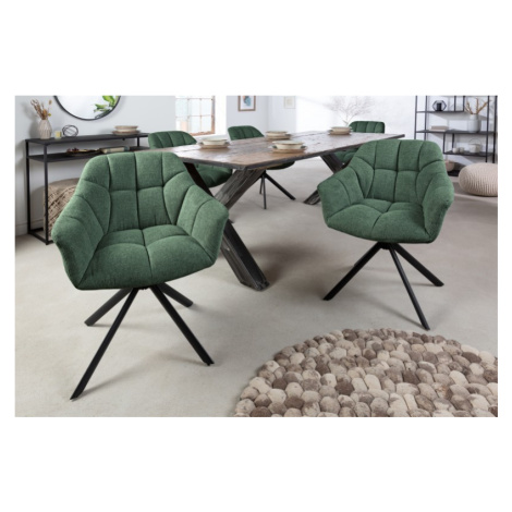 Estila Moderní otočná židle do jídelny Mariposa s tmavě zeleným čalouněním a černými kovovými no