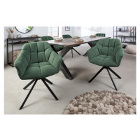 Estila Moderní otočná židle do jídelny Mariposa s tmavě zeleným čalouněním a černými kovovými no