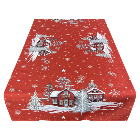 Vánoční ubrus - běhoun na stůl CHRIST TIME červená 55x120 cm Mybesthome Decora
