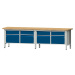 ANKE Dílenský stůl s šířkou 2800 mm, rámová konstrukce, 4 dveře, 4 zásuvky, deska z bukového mas