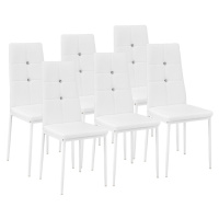 tectake 402541 6 jídelních židlí, ozdobné kamínky - bílá - bílá