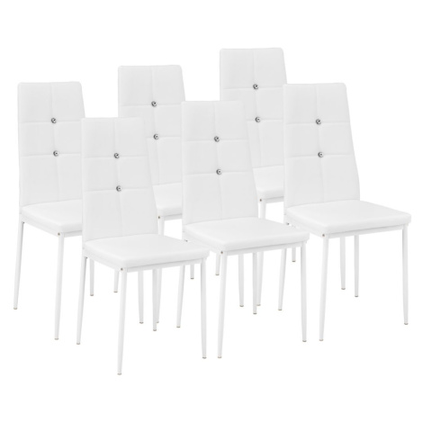 tectake 402541 6 jídelních židlí, ozdobné kamínky - bílá - bílá
