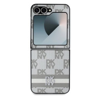 DKNY PU Leather Checkered Pattern and Stripe Zadní Kryt pro Samsung Galaxy Z Flip6 Beige