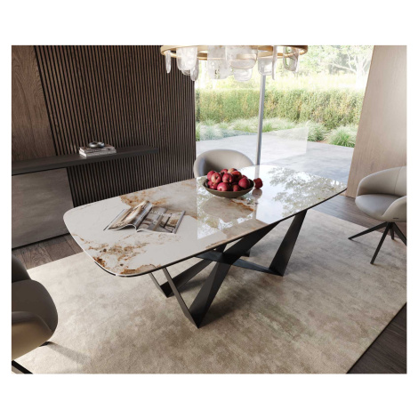 DELIFE Jídelní stůl Edge Boot 200x100 keramika Minas Melange bílá béžová Spider plochá ocel čern
