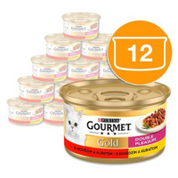 Gourmet Gold hovězí a kuře, dušené a grilované kousky 12 × 85 g