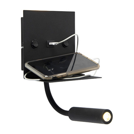 Moderní nástěnná lampa USB černá s flex ramenem - Duppio QAZQA