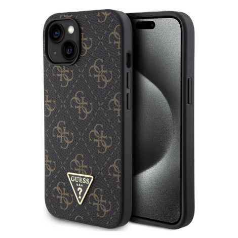 Guess PU Leather 4G Triangle Metal Logo kryt iPhone 15 černý