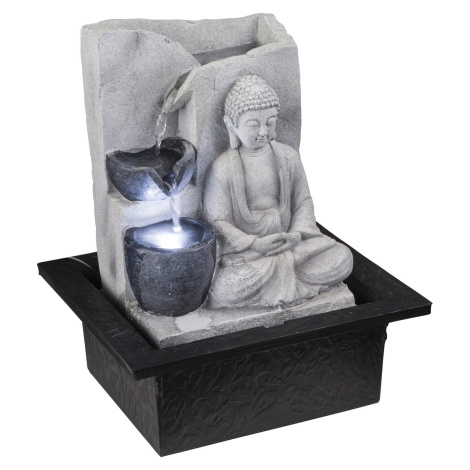 Globo LED stolní fontána ALBERT, Buddha, 0,13 W, šedá/černá, 21 x 18,5 x 25,5 cm