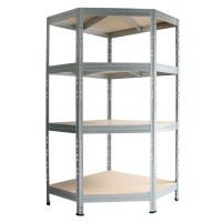 AR Shelving Vysokozátěžový rohový regál se 4 policemi Rivet, 180 x 90 x 90 x 45 cm