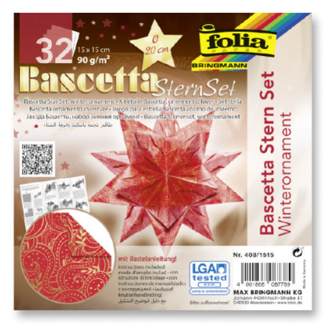 Bascetta - hvězda, 90 g/m2 - červená/zlatá Bringmann - Folia Paper