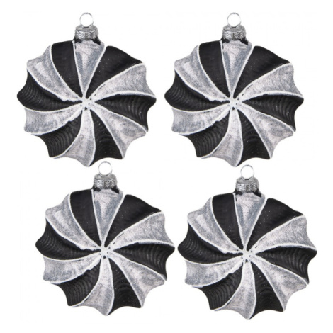 Sada 4ks černo-šedá skleněná ozdoba – 10x3x10 cm Clayre &amp; Eef
