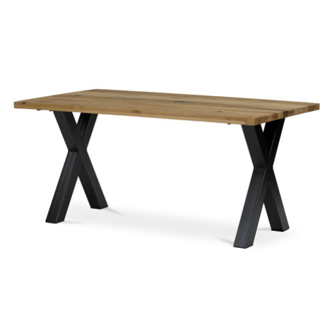 Stůl jídelní, 160x90x75 cm, masiv dub, kovové podnoží ve tvaru písmene "X" , černý lak Autronic