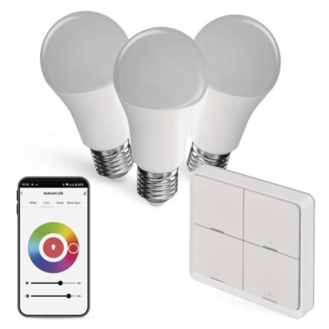 Sada GoSmart: 3x LED žárovka E27 / 11W / RGB / Zigbee, 1x ovladač scén EMOS