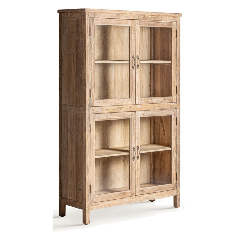 Estila Luxusní koloniální masivní světle hnědá čtyřdveřová knihovna Hokad se skleněnou výplní a 