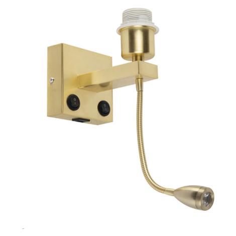 Art Deco nástěnná lampa zlatá s USB a flexibilním ramenem - Brescia Combi QAZQA