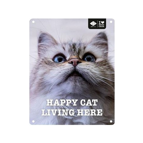 EBI D&D I love happy cats Kovová tabulka: ,,Happy cat living here" 20 × 25 cm