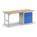 Dílenský stůl, stavebnicový systém, 2 zásuvky, 1 dveře, šířka 2000 mm, modrá