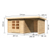 Dřevěný domek KARIBU BASTRUP 5 + přístavek 200 cm včetně zadní a boční stěny (73994) natur LG301