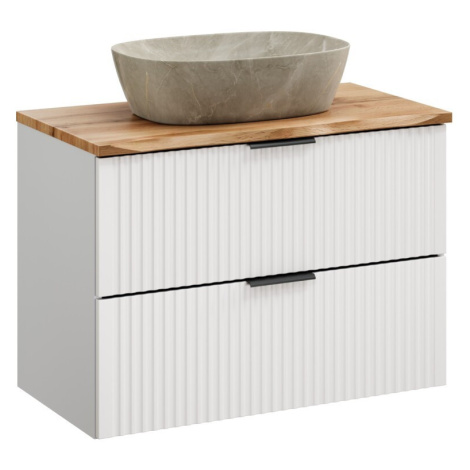 Comad Závěsná skříňka Casad Nature Anna s deskou a umyvadlem 80 cm bílá/dub wotan