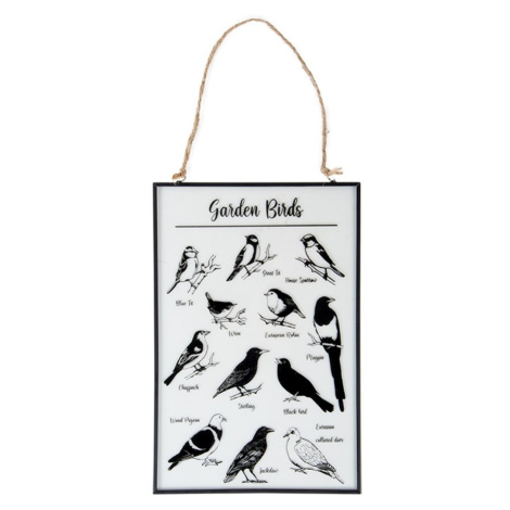 Esschert Design Skleněný obraz na provázku Ptáci čirý/černý