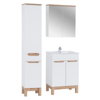 Comad Koupelnová sestava Bali 60 cm se zápustným umyvadlem, skříňkami a zrcadlem dub wotan/bílá