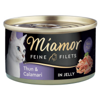 Miamor Feine Filets v želé konzerva 24 x 100 g - světlý tuňák & kalamáry v želé