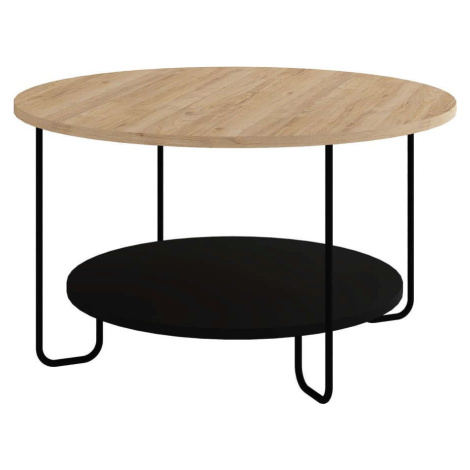 Kulatý konferenční stolek s deskou v dubovém dekoru v černo-přírodní barvě ø 80 cm Tonka – Marck Marckeric