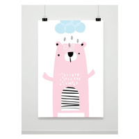 Malovaný dětský plakát s růžovým medvědem