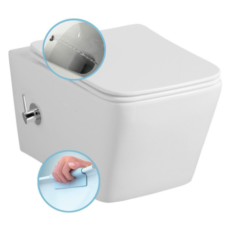 Sapho PORTO CLEANWASH závěsná WC mísa Rimless, integrovaná baterie a bidet. sprška, 36x5cm, bílá
