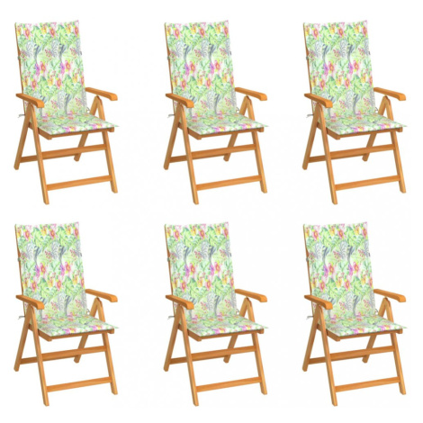 Zahradní židle 6 ks teak / látka Dekorhome Vzor kytka vidaXL