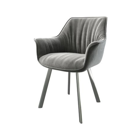 DELIFE Jídelní židle Keila-Flex s područkou samet šedá oválná podnož z nerezové oceli