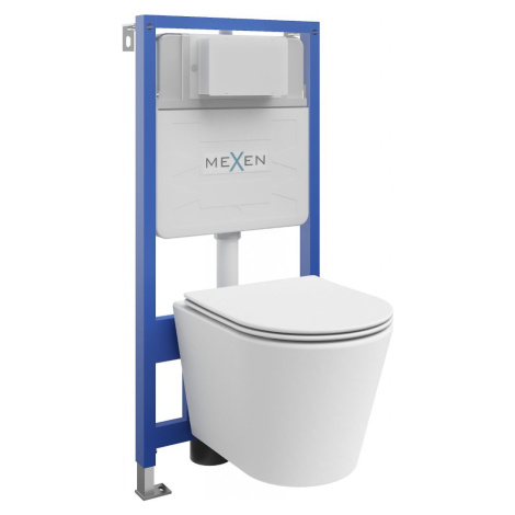 MEXEN/S WC předstěnová instalační sada Fenix Slim s mísou WC Rico + sedátko softclose, bílá mat 