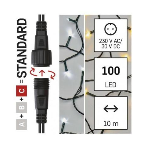 Standard LED spojovací vánoční řetěz, 10 m, venkovní, teplá/studená bílá EMOS