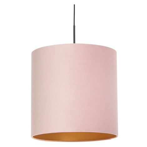 Závěsná lampa s velurovým odstínem růžová se zlatem 40 cm - Combi QAZQA