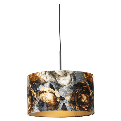 Moderní závěsné svítidlo černé s květinovým stínítkem 35 cm - Combi QAZQA