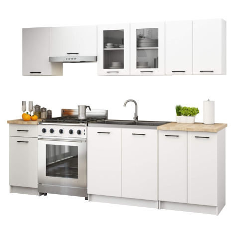 Ak furniture Kuchyňská linka Olivie 2,4 m prosklená dub sonoma/bílá